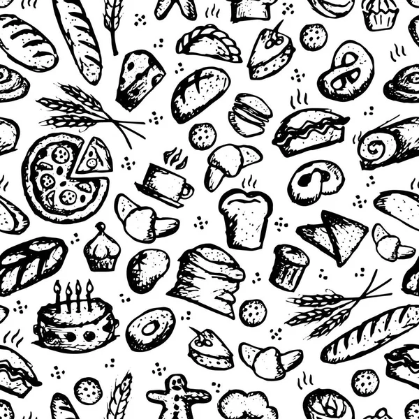 Bakery seamless pattern, sketch background for your design — Stock Vector