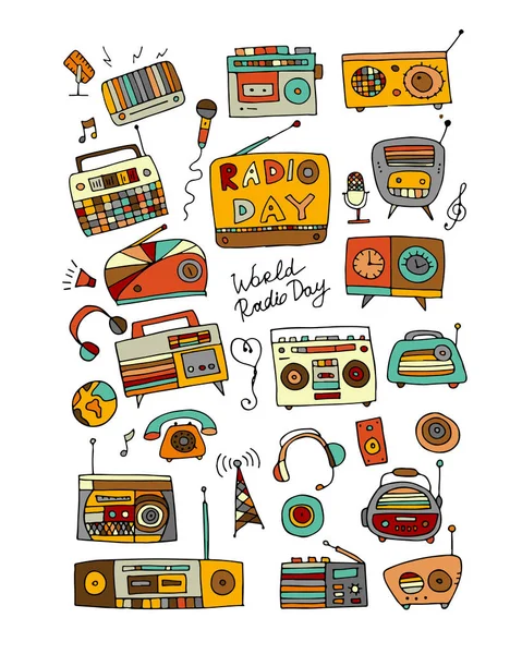Vintage radio set, schets voor uw ontwerp — Stockvector