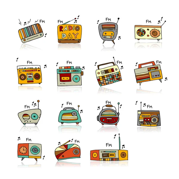 Vintage radio set, sketch for your design — Stock Vector