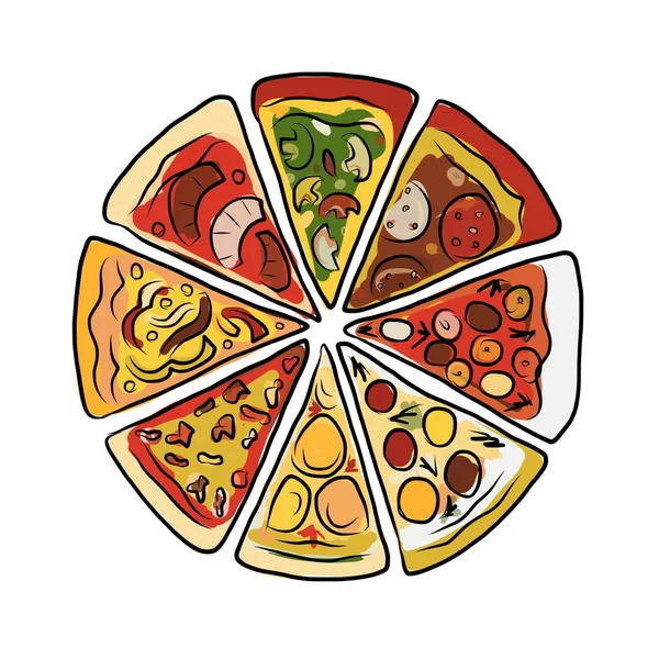 Pizza, boceto para tu diseño — Vector de stock