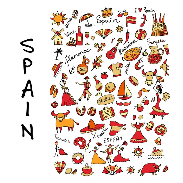 스페인, 아이콘 모음입니다. 디자인을 위한 스케치 — 스톡 벡터