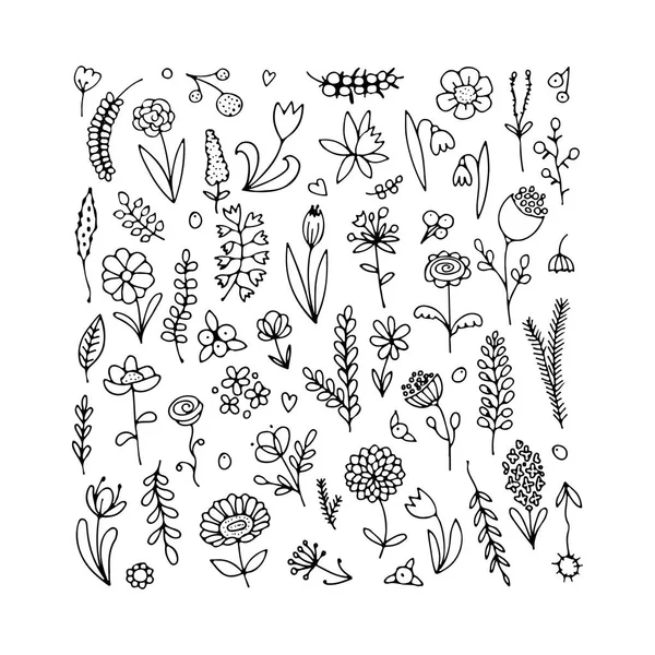 Fond floral, croquis pour votre design — Image vectorielle