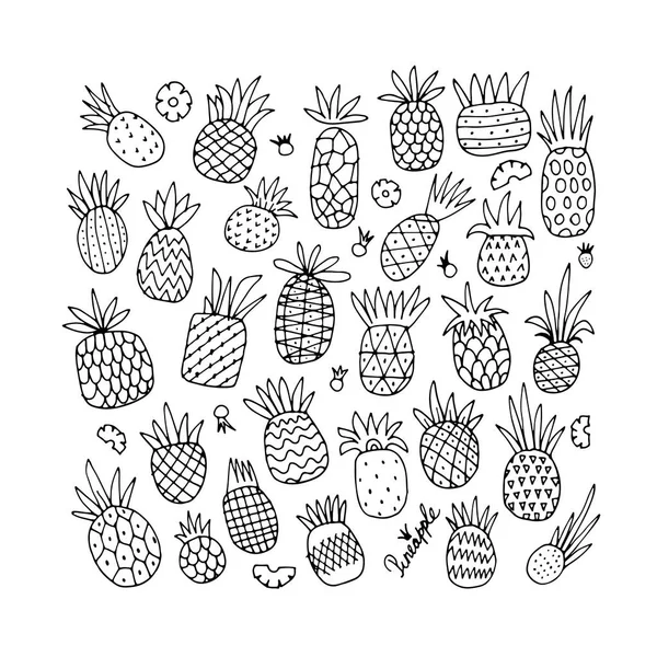 Conjunto de piña, boceto para su diseño — Vector de stock