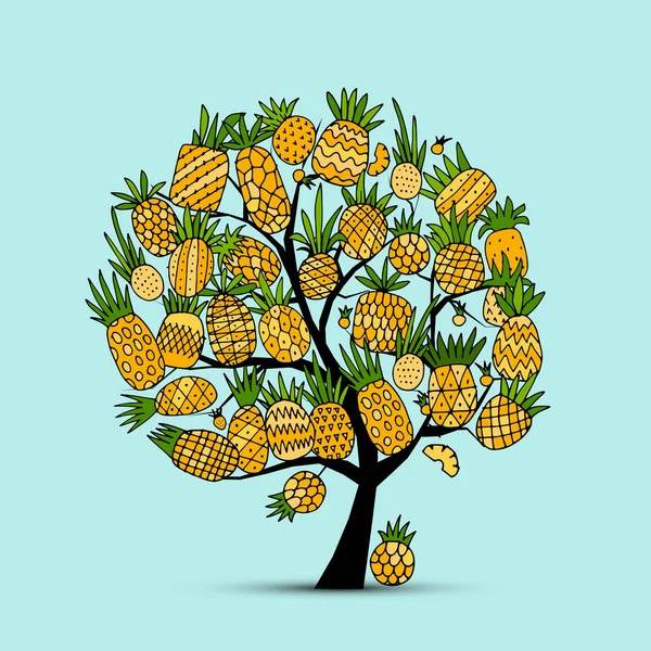 Pineapple tree, sketch for your design — Stock Vector