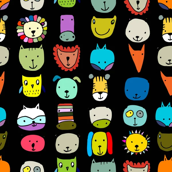 Conjunto de rostos de animais, esboço para o seu design —  Vetores de Stock