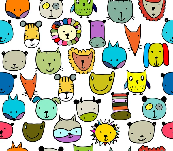 Set van dierlijke gezichten, schets voor uw ontwerp — Stockvector
