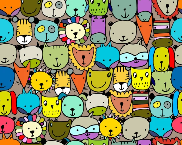 Conjunto de rostos de animais, esboço para o seu design —  Vetores de Stock