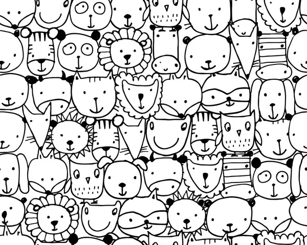 Conjunto de caras de animales, boceto para su diseño — Vector de stock