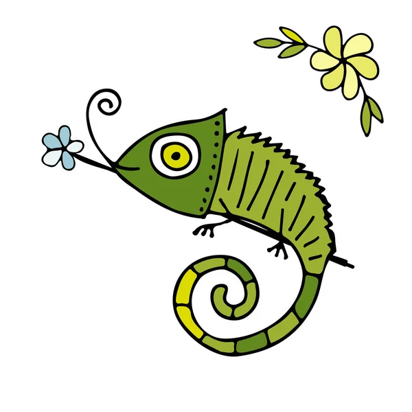 Chameleon kreslený, Skica pro návrh — Stockový vektor