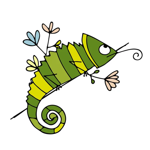 Chameleon cartoon, sketch for your design — Stock Vector