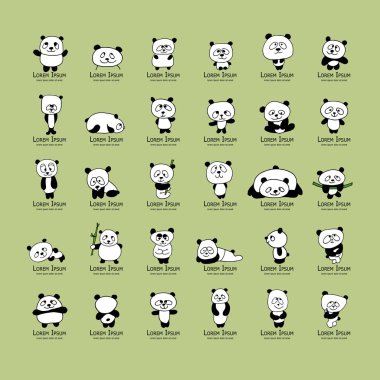 Komik pandalar koleksiyonu, tasarımınız için kroki