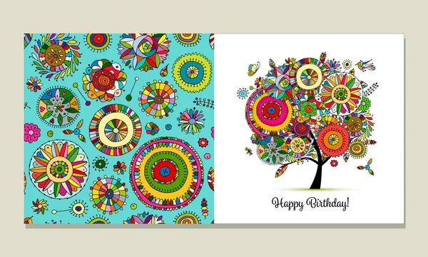 Ευχετήρια κάρτα για το σχεδιασμό, floral δέντρο — Διανυσματικό Αρχείο