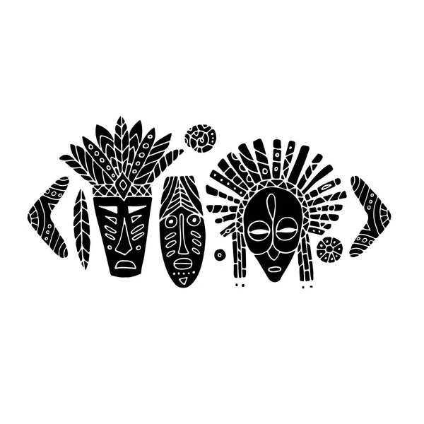 Maska plemienna zestaw etniczny, szkic do projektu — Wektor stockowy