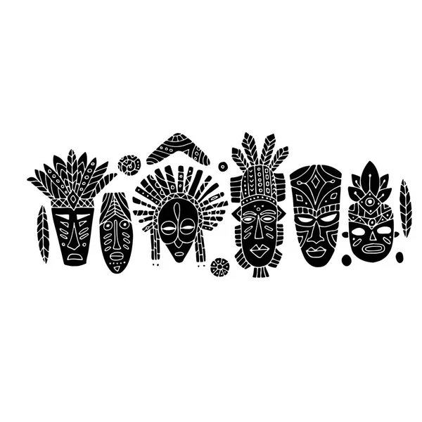 Conjunto étnico máscara tribal, boceto para su diseño — Vector de stock
