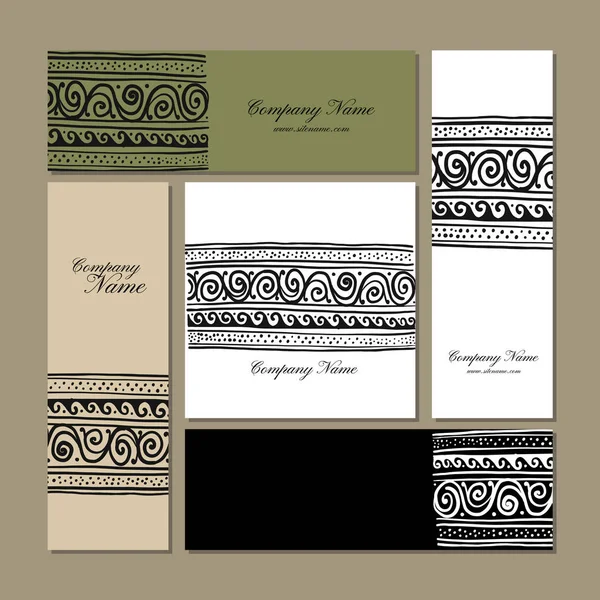 Design de cartões de visita, ornamento artesanal étnico — Vetor de Stock