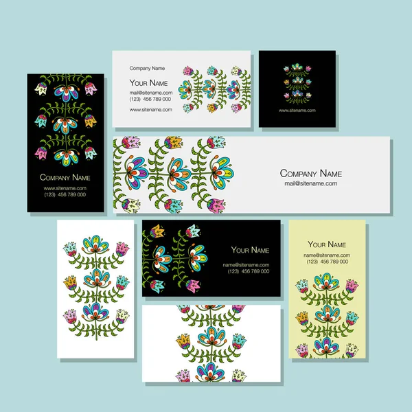 Business cards design, folk style floral background — Stock Vector