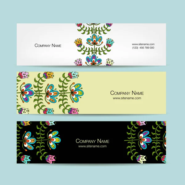 バナー広告デザイン、民謡風の花の背景 — ストックベクタ