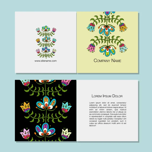 Diseño de tarjetas de visita, fondo floral de estilo popular — Vector de stock