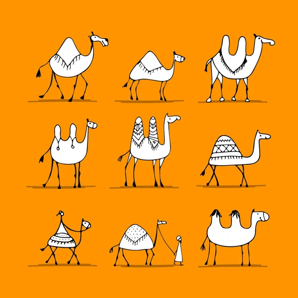 Набор верблюдов, эскиз для вашего дизайна — стоковый вектор