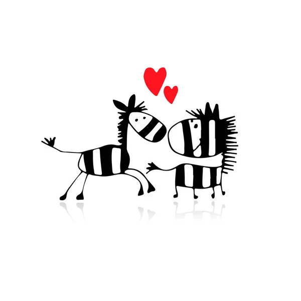 Zebra cuplu în dragoste, schiță pentru designul tău — Vector de stoc