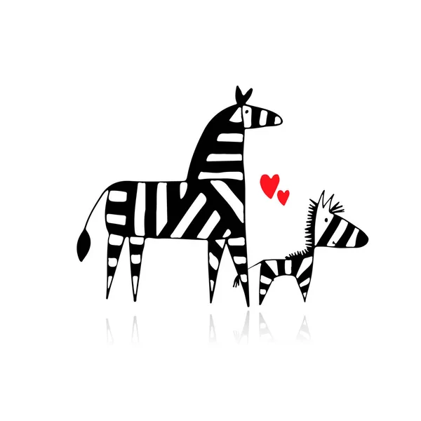Zebra family, mother and child, sketch for your design — Stock Vector