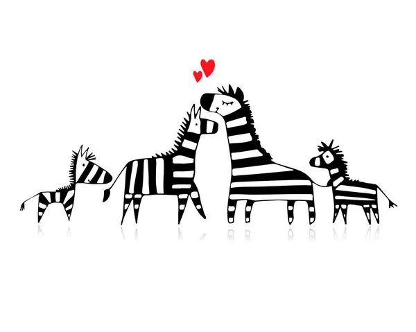 Famille Zebra, croquis pour votre design — Image vectorielle