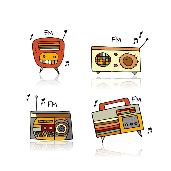 Set de radio vintage, boceto para su diseño — Vector de stock