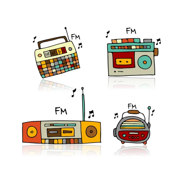 Set de radio vintage, boceto para su diseño — Vector de stock