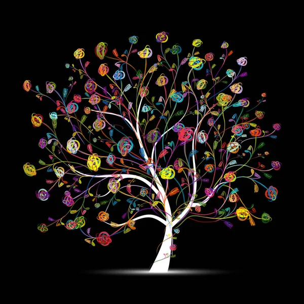 Floral δέντρο πολύχρωμο σε μαύρο για το σχεδιασμό σας — Διανυσματικό Αρχείο