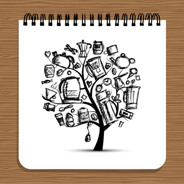Σχεδιασμός notebook, δέντρο σκεύη κουζίνας — Διανυσματικό Αρχείο