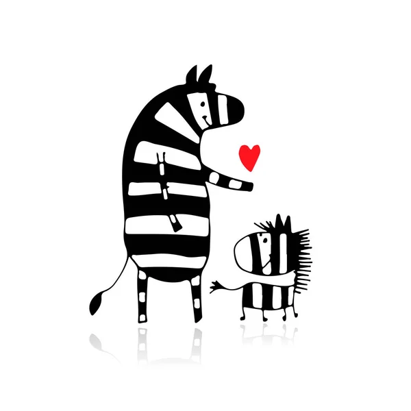 Famille Zebra, croquis pour votre design — Image vectorielle