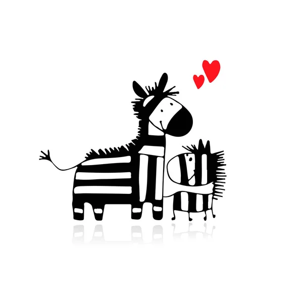 Famille Zebra, mère et enfant, croquis pour votre design — Image vectorielle
