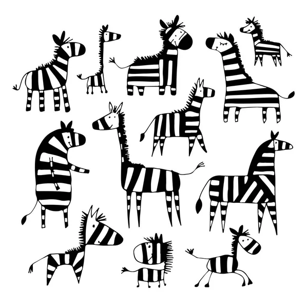 Zebra family, sketch for your design — Stock Vector