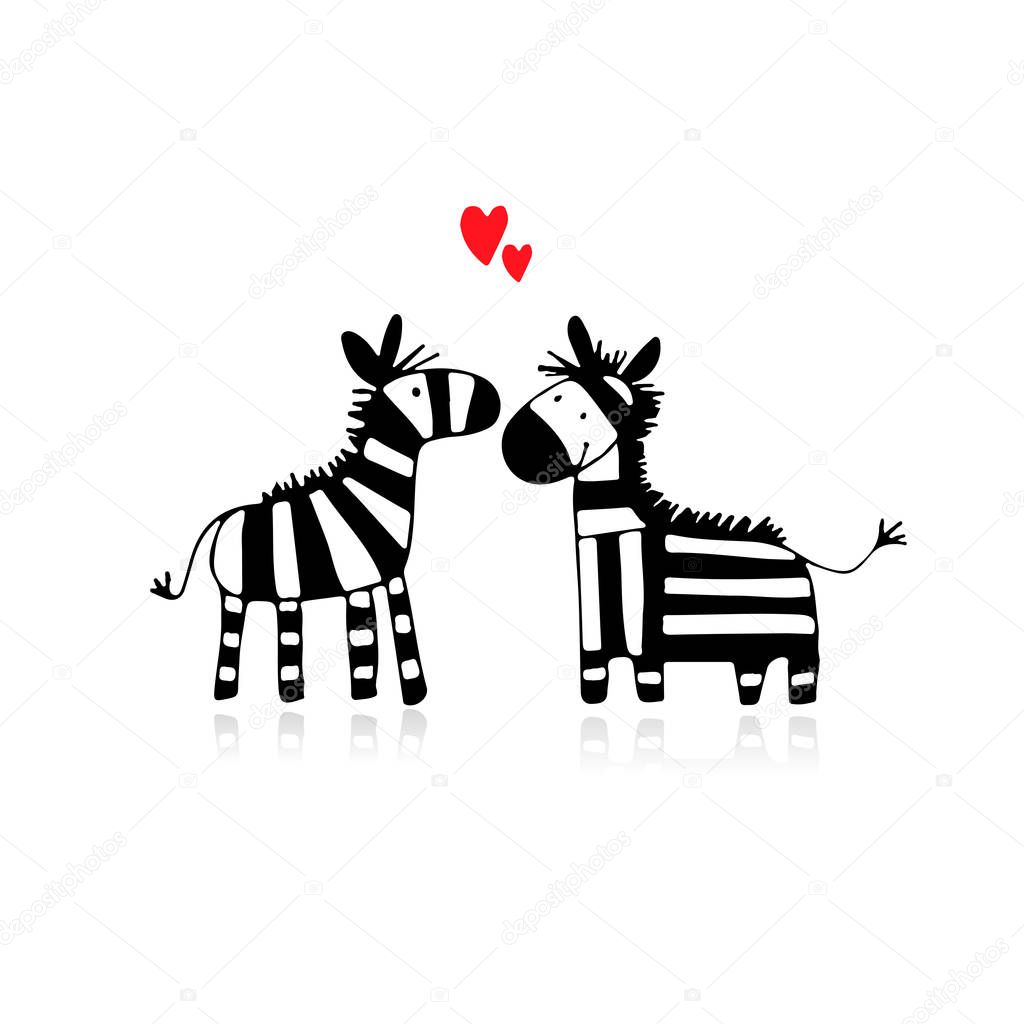 Zebra couple in love, sketch for your design. Vector illustration