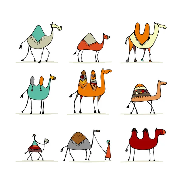 Conjunto de camelos, esboço para o seu projeto —  Vetores de Stock