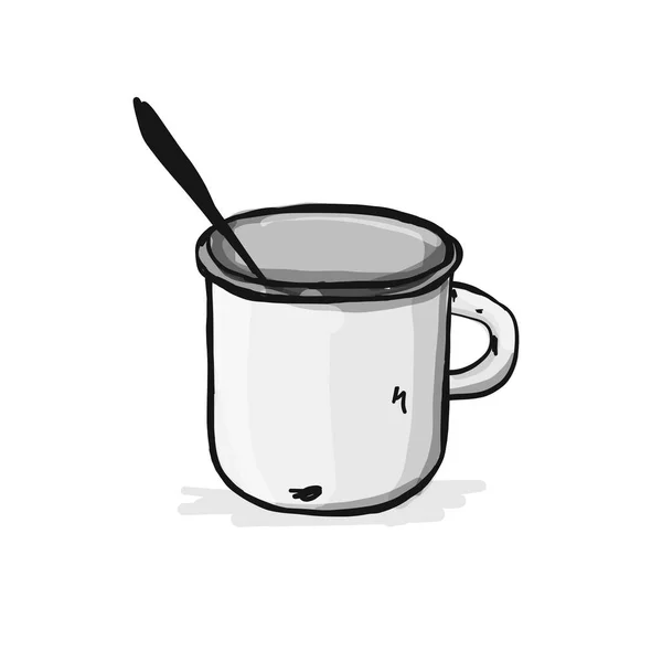 Old enameled mug, sketch for your design — Stock Vector