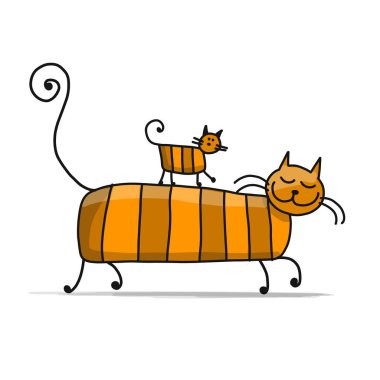 Tasarımınız için kırmızı kedi ailesi, kroki