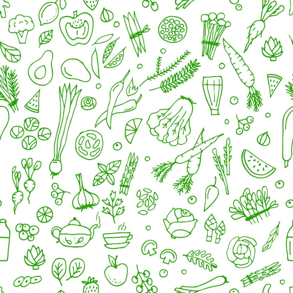 Green vegetables, detox. Seamless pattern design — Stock Vector