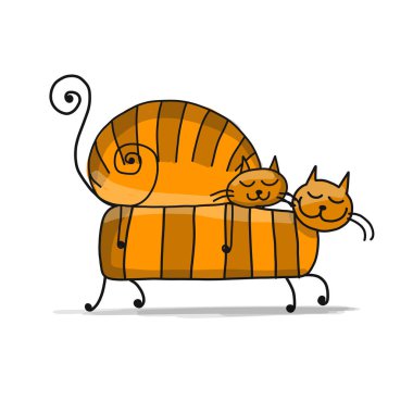 Tasarımınız için kırmızı kedi ailesi, kroki