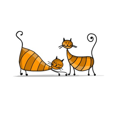 Sevimli çizgili kediler, tasarımınız için kroki