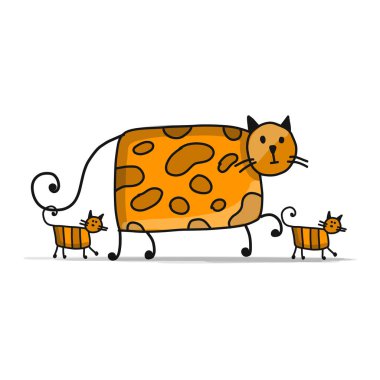 Tasarımınız için kırmızı kedi ailesi, kroki