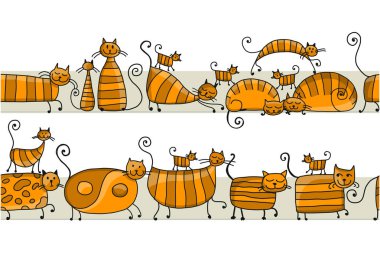 Sevimli çizgili kediler aile, tasarımınız için seamless modeli