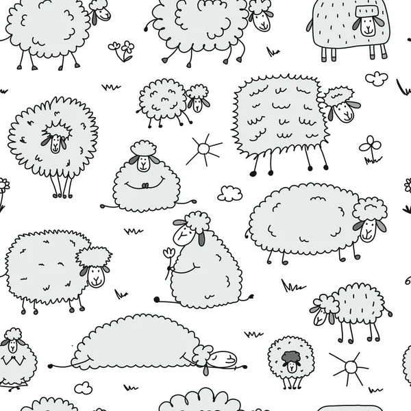 Troupeau de moutons, motif sans couture pour votre conception — Image vectorielle