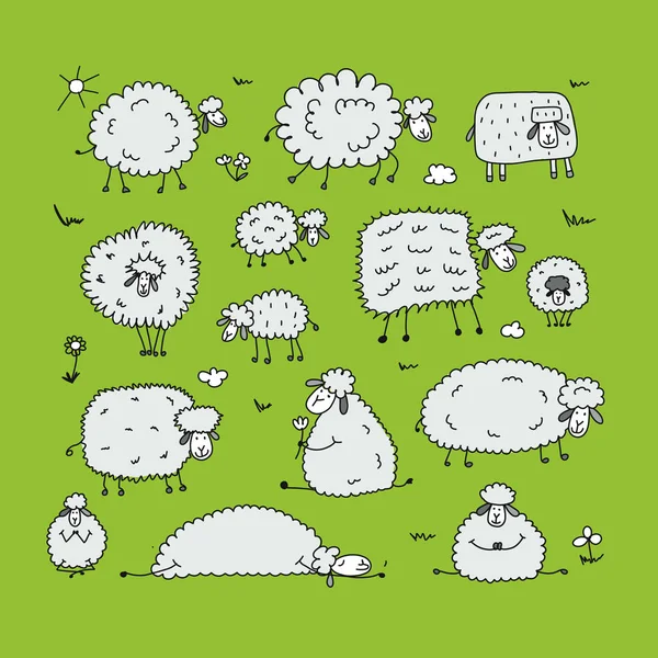 Moutons drôles, croquis pour votre conception — Image vectorielle