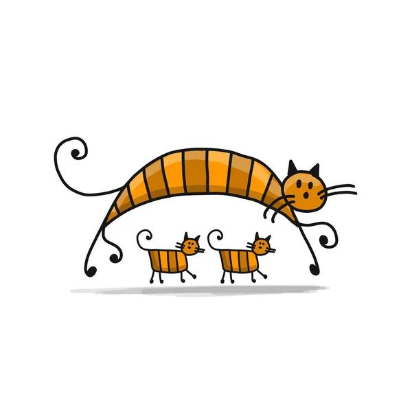 赤猫家族、あなたのデザイン スケッチ — ストックベクタ