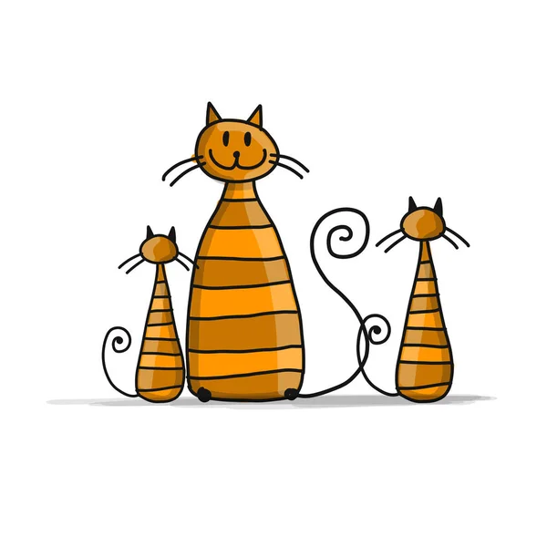 Tasarımınız için kırmızı kedi ailesi, kroki — Stok Vektör