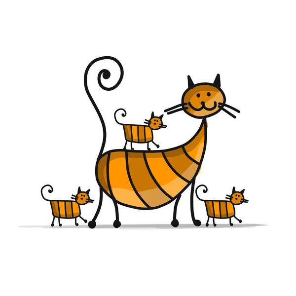 Familia de gatos rojos, boceto para tu diseño — Vector de stock