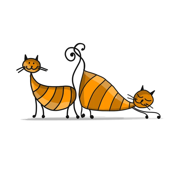 Lindos gatos a rayas, boceto para su diseño — Vector de stock