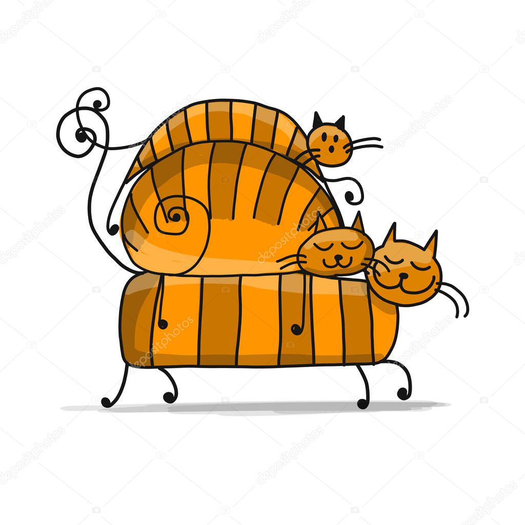Red cats family, sketch for your design. Vector illustration