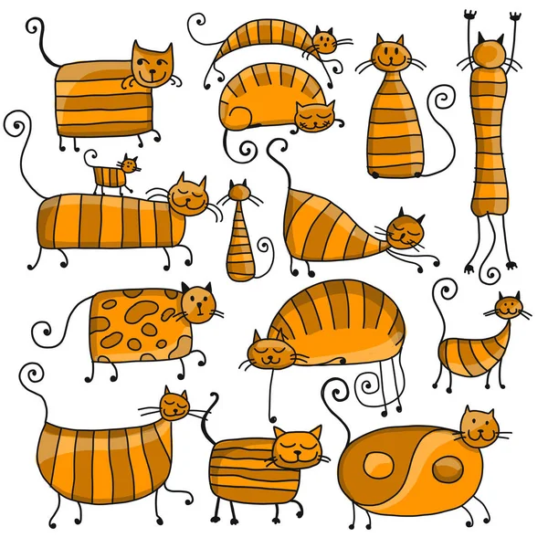 Tasarımınız için sevimli çizgili kediler aile, kroki